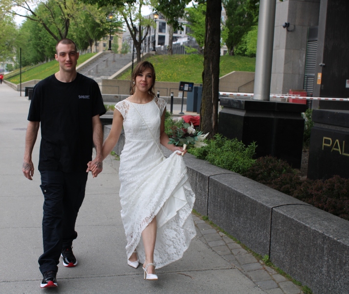 Wedding couple about to get Married at the Palais de Justice Montreal